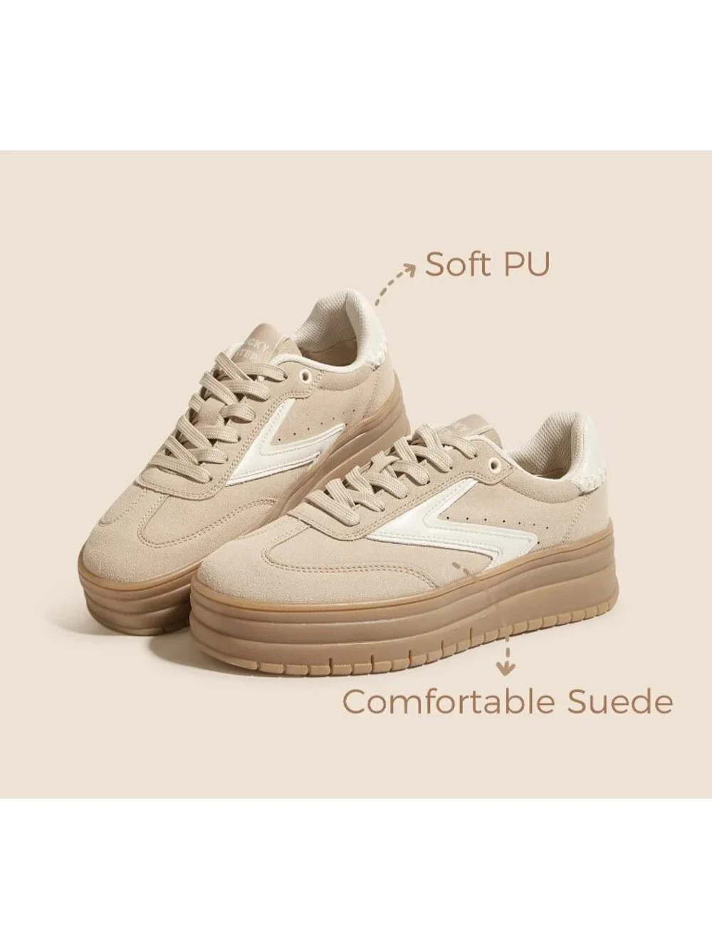 🆕Women's Khaki Platform Sneakers Gum Thick Sole Tennis Walking Shoes